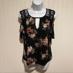 Charmed black floral cold shoulder blouse lace